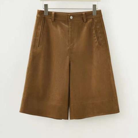 Women's genuine leather outerwear - Summer Women's High Waist Genuine Sheepskin Shorts Loose S | Unidekuaidi