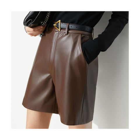 Women's genuine leather outerwear - Customized Leather Shorts Women Street Style Solid Color C | Unidekuaidi