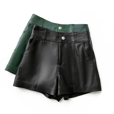 Women's genuine leather outerwear - Korean Style Plain Women Leather Short Wide Leg Leisure Bl | Unidekuaidi
