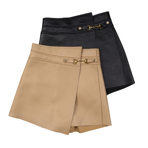 Women's genuine leather outerwear - Solid Color High Waist Wide Leg Shorts Real Sheepskin Fash | Unidekuaidi