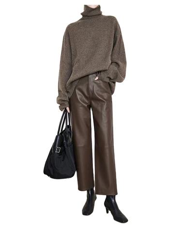 Women's genuine leather pants - Winter Fall New Trendy Ladies Straight High Waist Plain Ca | Unidekuaidi