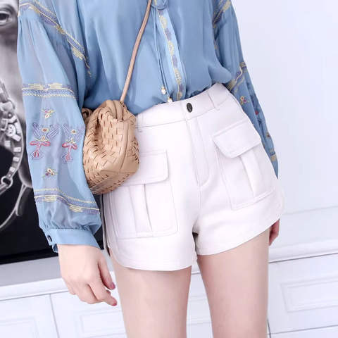 Women's genuine leather pants - New Arrival Low Waist Real Lambskin Pants Cargo Genuine Le | Unidekuaidi