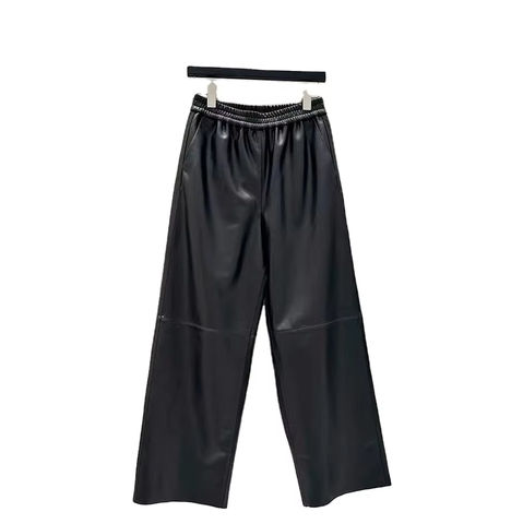 Women's genuine leather pants - New Fashion Female Leather Trousers Elastic Waist Loose Bl | Unidekuaidi