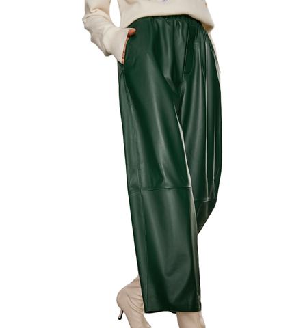 Women's genuine leather pants - Hot Sale Fashionable Green Black Khaki Solid Color Casual | Unidekuaidi