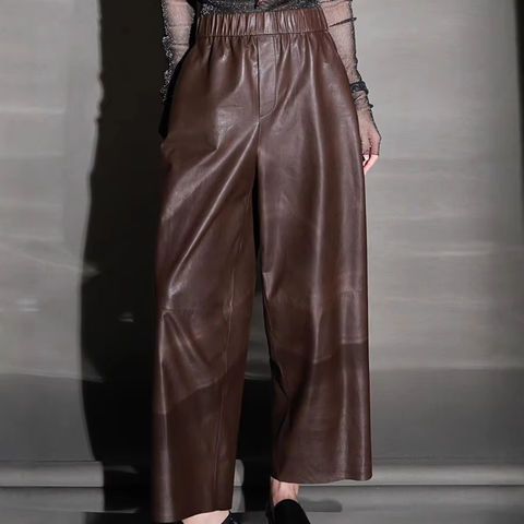 Women's genuine leather pants - Casual High Waist Straight-leg Stretch Ninth Pants Ultra-t | Unidekuaidi