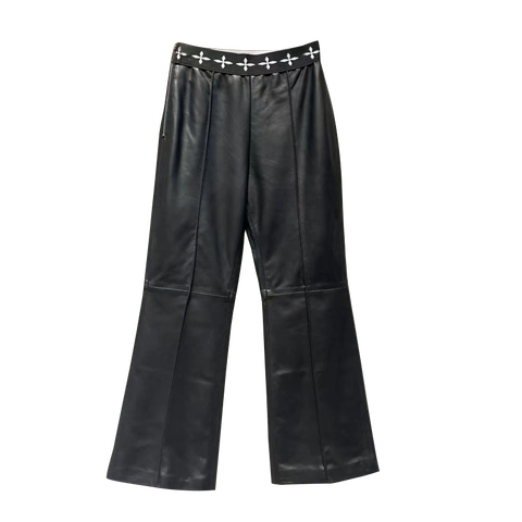 Women's genuine leather pants - Streetwear Black Waistband Lower Waist Genuine Leather Lad | Unidekuaidi