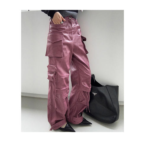 Women's genuine leather pants - Products Tendance High Street Leather Cargo Trousers High | Unidekuaidi