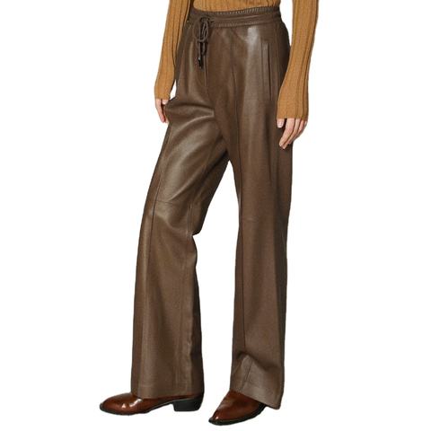 Women's genuine leather pants - Hot Sale Wide Leg Leather Pants Elastic Waist Long Plain R | Unidekuaidi