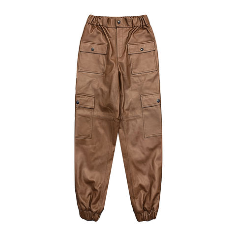 Women's genuine leather pants - New Fashion Lambskin Elastic Waist Pocket Pants Cargo Pant | Unidekuaidi