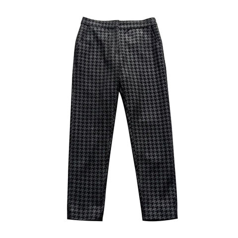 Women's genuine leather pants - Commute Houndstooth Printed Sheepskin Ladies ' Trousers Ge | Unidekuaidi
