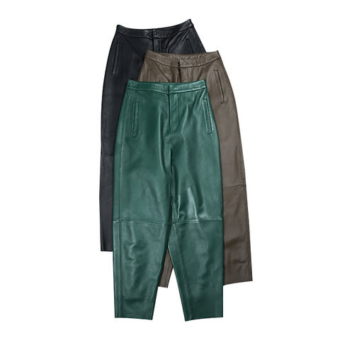 Women's genuine leather pants - High Waist Big Hip Lambskin Radish Pants Plus Size Women V | Unidekuaidi