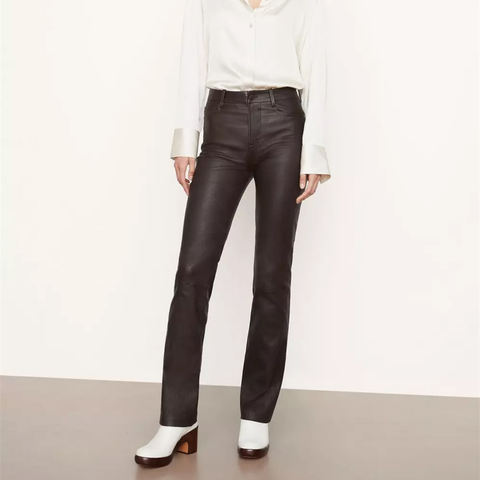 Women's genuine leather pants - New Trendy Ladies Real Leather Trouser Mid Waist Straight | Unidekuaidi