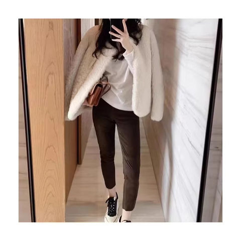 Women's genuine leather pants - Custom Leather Pants Women Straight Style Slim Casual Crop | Unidekuaidi
