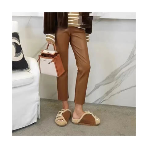 Women's genuine leather pants - Reliable Quality Elegant Pocket Thick Real Leather Straigh | Unidekuaidi