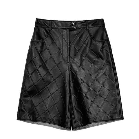 Women's genuine leather pants - New Design Customized Loose Shorts Diamond Check Embossing | Unidekuaidi