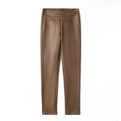 Women's genuine leather pants - Reliable Quality Simple High Waist Straight Style Casual C | Unidekuaidi