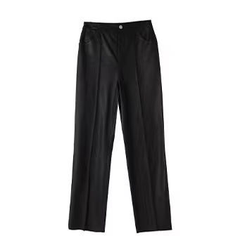 Women's genuine leather pants - Wholesale Black Straight Leather Long Pants Stylish Windpr | Unidekuaidi