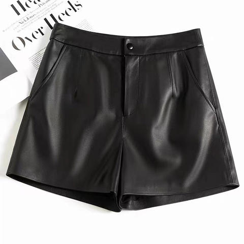 Women's genuine leather pants - Leather Pants Classic Solid Color Sheepskin, Simple Mid Wa | Unidekuaidi