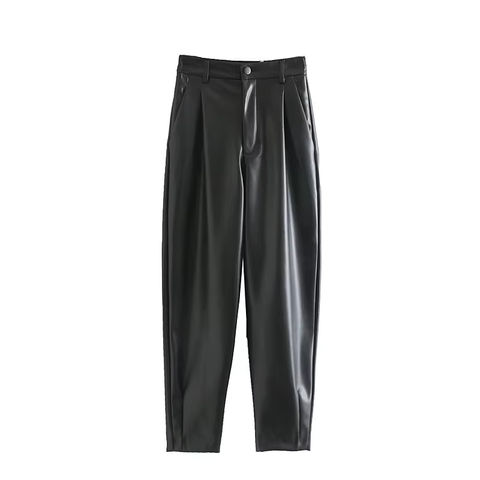 Women's genuine leather pants - Spring Latest Design Ladies Stylish High Waist Casual Genu | Unidekuaidi