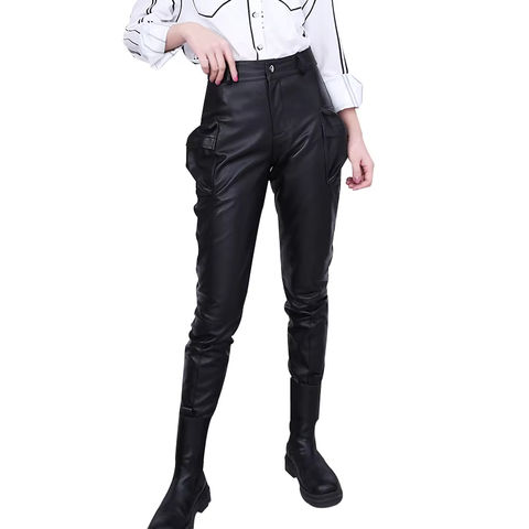Women's genuine leather pants - Cool Fashion Lambskin Pocket Skinny Leg Pants Cargo Pants | Unidekuaidi