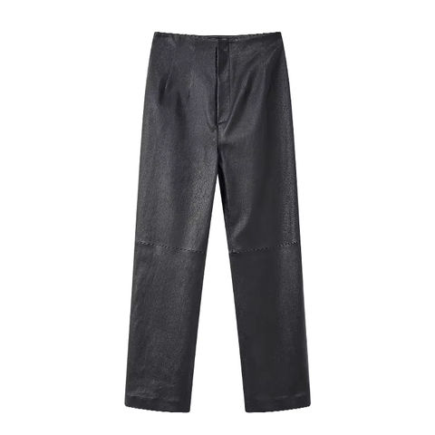 Women's genuine leather pants - Custom Slim Sheepskin Pencil Pants High Waist Elastic Blac | Unidekuaidi
