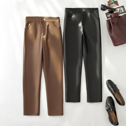 Women's genuine leather pants - High Quality Ladies Leather Trousers Solid Color Long Casu | Unidekuaidi
