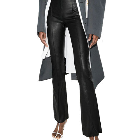 Women's genuine leather pants - Latest Design Solid Color Elastic Real Sheepskin Long Flar | Unidekuaidi