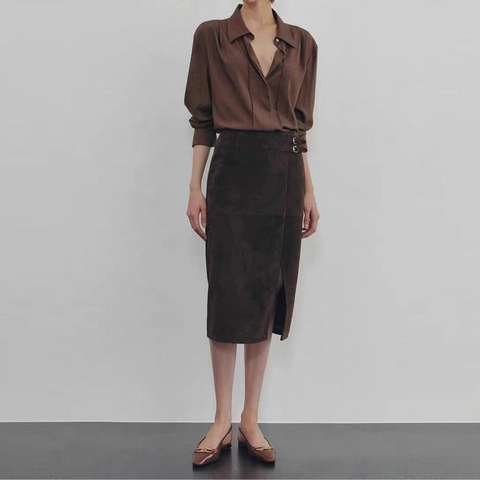 Women's genuine leather skirt - Fall Winter New Women Elegant Commuter Style High Waist Sl | Unidekuaidi