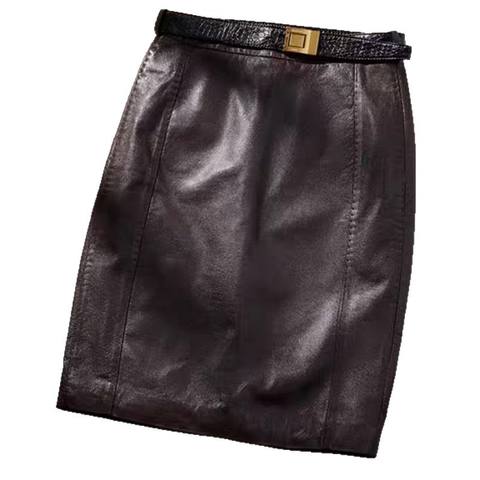 Women's genuine leather skirt - Fashion Women Clothing Midi Leather Skirt Elastic Genuine | Unidekuaidi