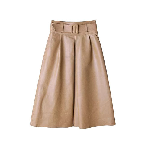 Women's genuine leather skirt - New Fashion Belt Snowflake Sheepskin Large Swing Midi Skir | Unidekuaidi
