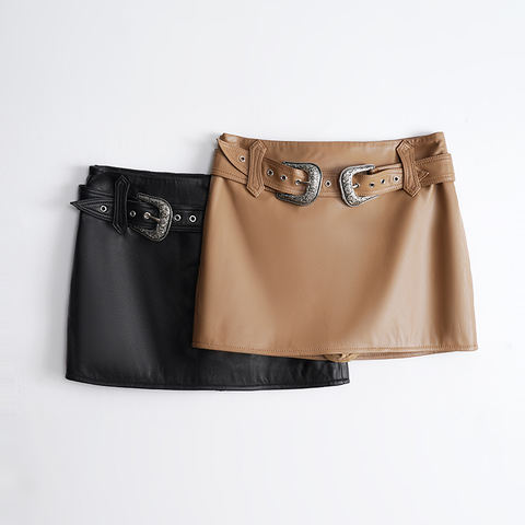 Women's genuine leather skirt - Genuine Leather Skirt Female Miniskirt Real Sheep Skin A-L | Unidekuaidi