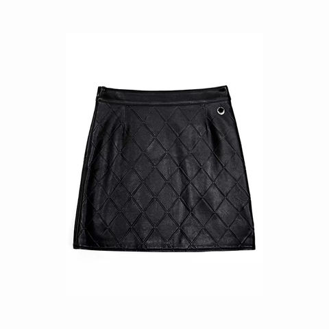Women's genuine leather skirt - New Arrival Elegant Leather Skirt Diamond Check Embossing | Unidekuaidi