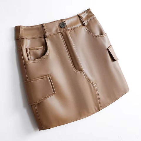 Women's genuine leather skirt - Factory Price Winter Simple Women Plain Pocket Low Waist R | Unidekuaidi