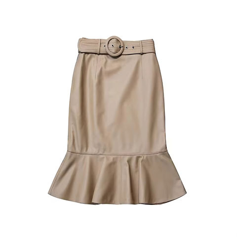 Women's genuine leather skirt - Fashion Commuter Lady's Round High Waist Sheepskin Skirt B | Unidekuaidi