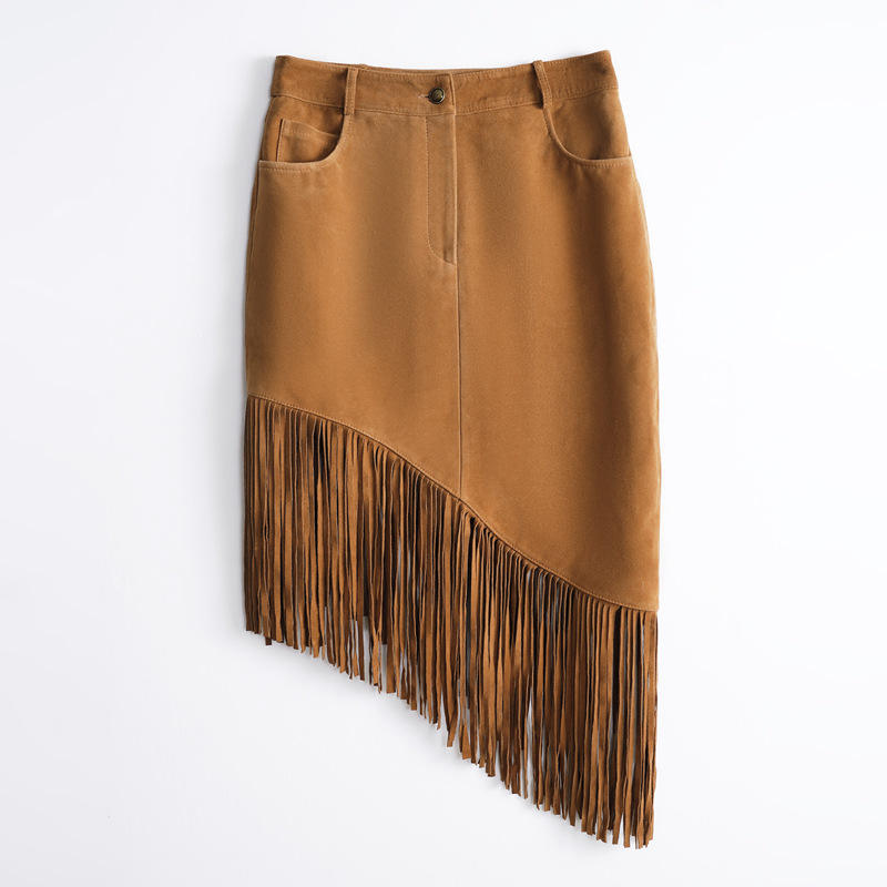 Women's genuine leather skirt - New Arrival Brown Hip-Wrapping Skirt Elegant Pocket Women' | Unidekuaidi