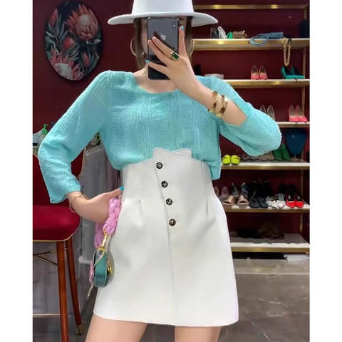 Women's genuine leather skirt - Fashion Sweet Girl High Fold Waist Real Sheepskin Pouf Ski | Unidekuaidi