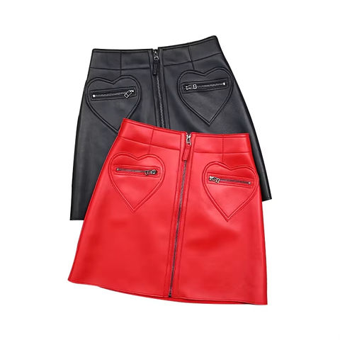 Women's genuine leather skirt - Sweet and Cool Love Pocket Zipper High Waist Sheepskin a V | Unidekuaidi