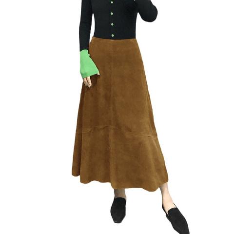 Women's genuine leather skirt - Fashionable Umbrella Skirt Genuine Sheep Suede Leather Ski | Unidekuaidi