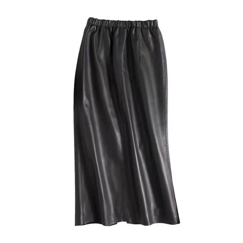 Women's genuine leather skirt - Custom Fashionable New Trendy Split High Waist Women Black | Unidekuaidi