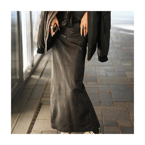 Women's genuine leather skirt - Latest Design Stylish Split Wrap Skirt Vintage Black Cowsk | Unidekuaidi