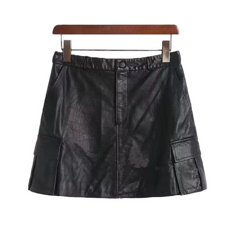 Women's genuine leather skirt - Elegant Slim Real Black Genuine Leather Skirt for Ladies B | Unidekuaidi