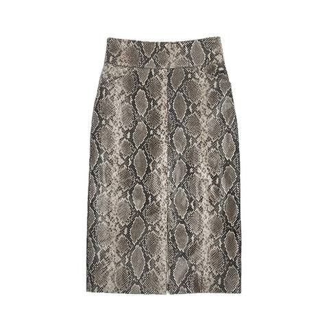 Women's genuine leather skirt - Fashion Leather Skirt Front Slit High Waist Wrap Snake Ski | Unidekuaidi