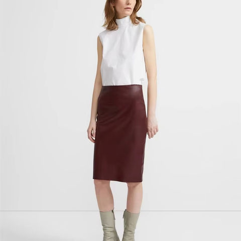 Women's genuine leather skirt - Wholesale Back Split Solid Color Elastic Slim Genuine Leat | Unidekuaidi
