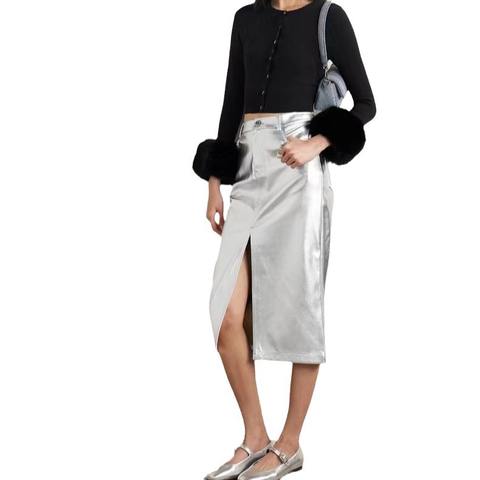Women's genuine leather skirt - Spring New Design Light Gray Slim Casual Long Leather Skir | Unidekuaidi