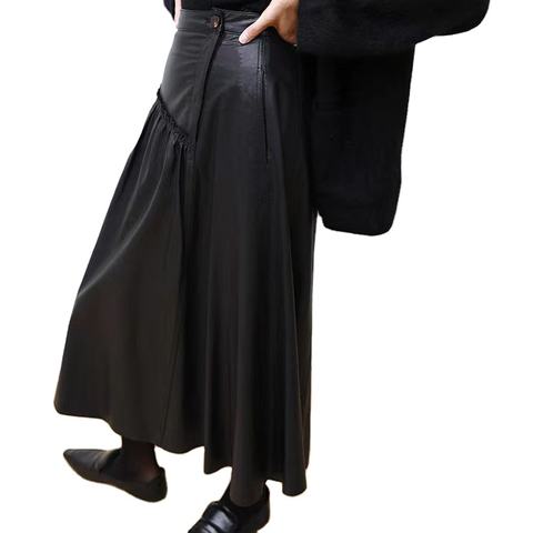 Women's genuine leather skirt - Factory Price Latest Design Elegant Elastic Black Pleated | Unidekuaidi