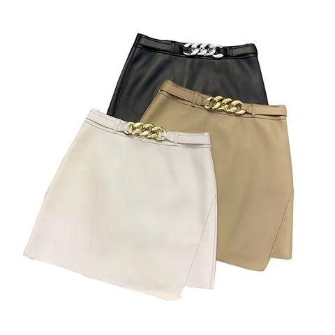 Women's genuine leather skirt - Fashion Simple and Versatile Metal Chain High Waist Asymme | Unidekuaidi