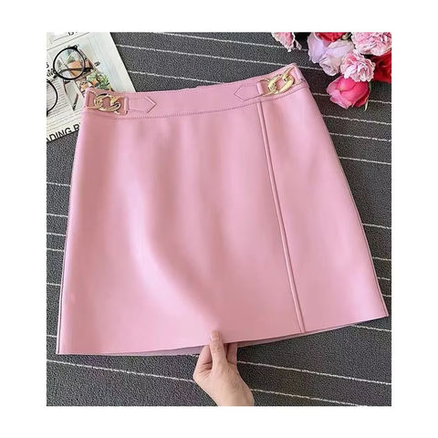Women's genuine leather skirt - Summer New Stylish Fashion Female a Line Causal Slim Pink | Unidekuaidi