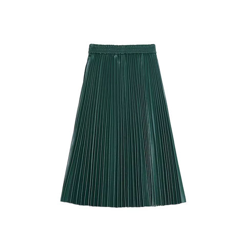 Women's genuine leather skirt - Vintage Elegant Pleated Skirt Versatile Long Skirt Leather | Unidekuaidi