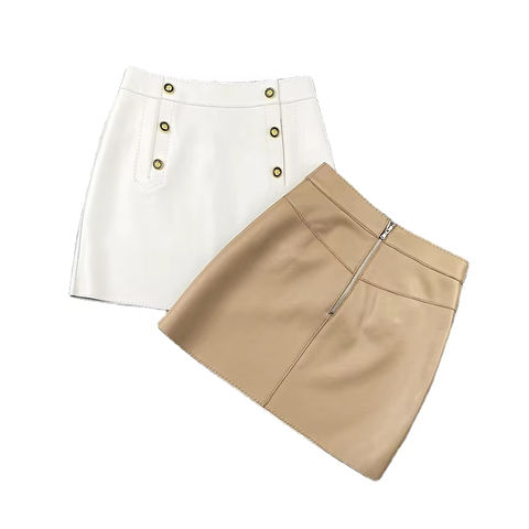 Women's genuine leather skirt - Popular Custom Double Row Metal Button Buttonhole Short Sh | Unidekuaidi