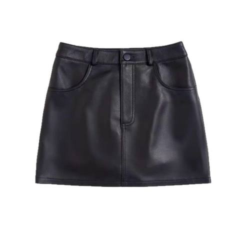 Women's genuine leather skirt - Spring New Popular Casual Style High Waist Sheepskin Leath | Unidekuaidi
